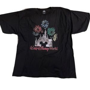Disney Parks Walt Disney World Mickey Castle Fireworks Black T-Shirt XXL EUC